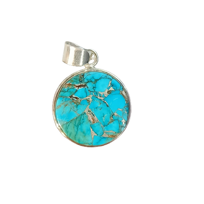 Magnesite Copper Mohave Gemstone Silver Jewelry Pendant, 925 Sterling Silver Pendant, Party Wear Silver Necklace, 27x22x5mm Approx.