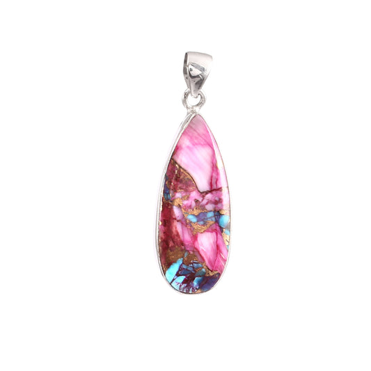 Pink Purple Turquoise Gemstone Pendant, 925 Sterling Silver, Turquoise Pendant, Pear ShapePendant, Fashion Jewelry, 27.5Ct Approx.