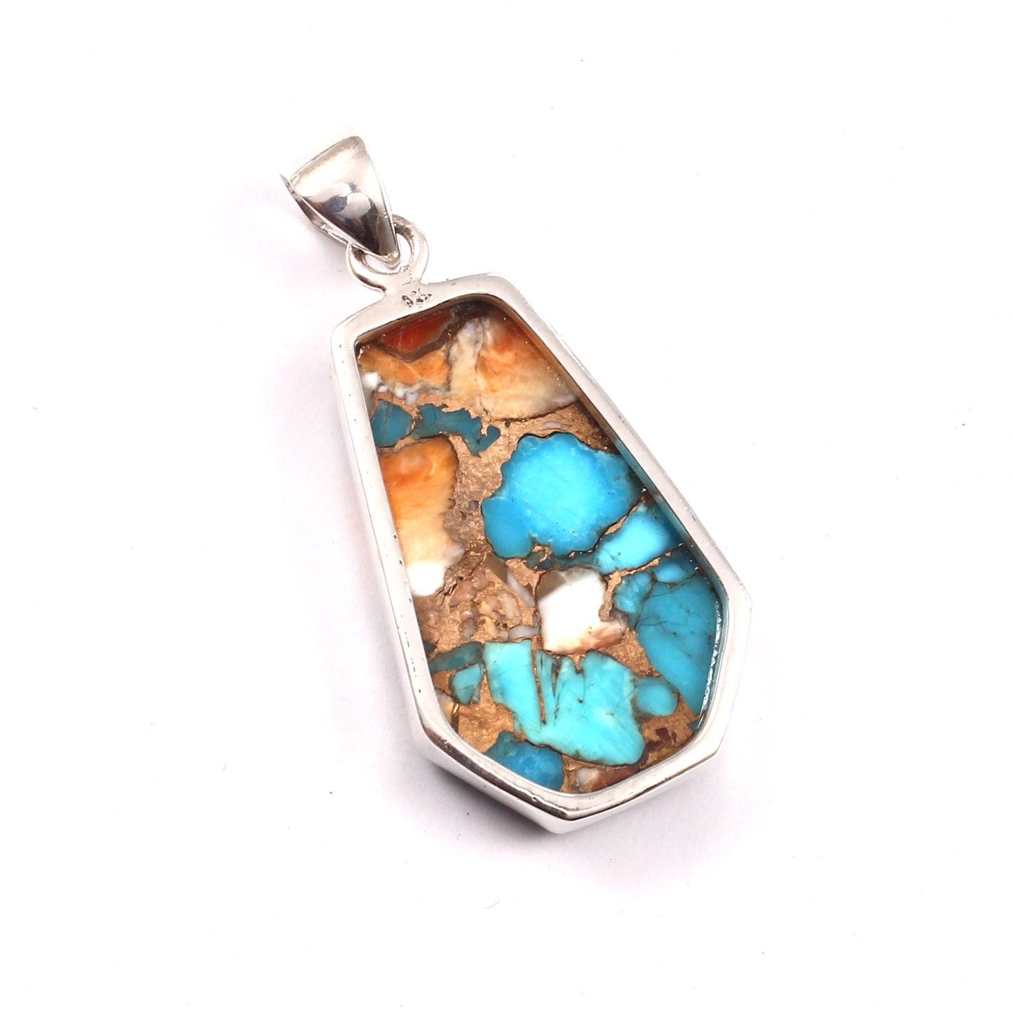 Spiny Oyster Turquoise Gemstone Pendant, 925 Sterling Silver, Oyster Turquoise Pendant, Coffin Pendant, Fashion Jewelry, 35Ct Approx.