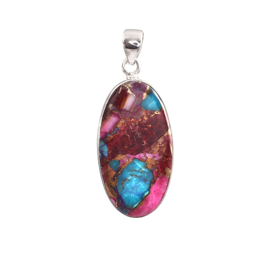 Pink Purple Turquoise Gemstone Pendant, 925 Sterling Silver, Turquoise Pendant, Oval Shape Pendant, Fashion Jewelry, 37.5Ct Approx.