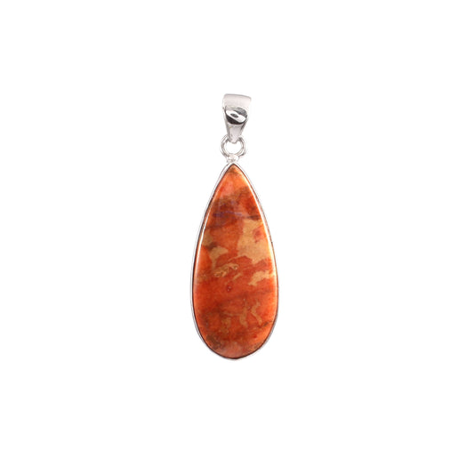 Sponge Coral Gemstone Pendant, 925 Sterling Silver, Orange Mohave Pendant, Pear Shape Pendant, Fashion Jewelry, 27.5Ct Approx.