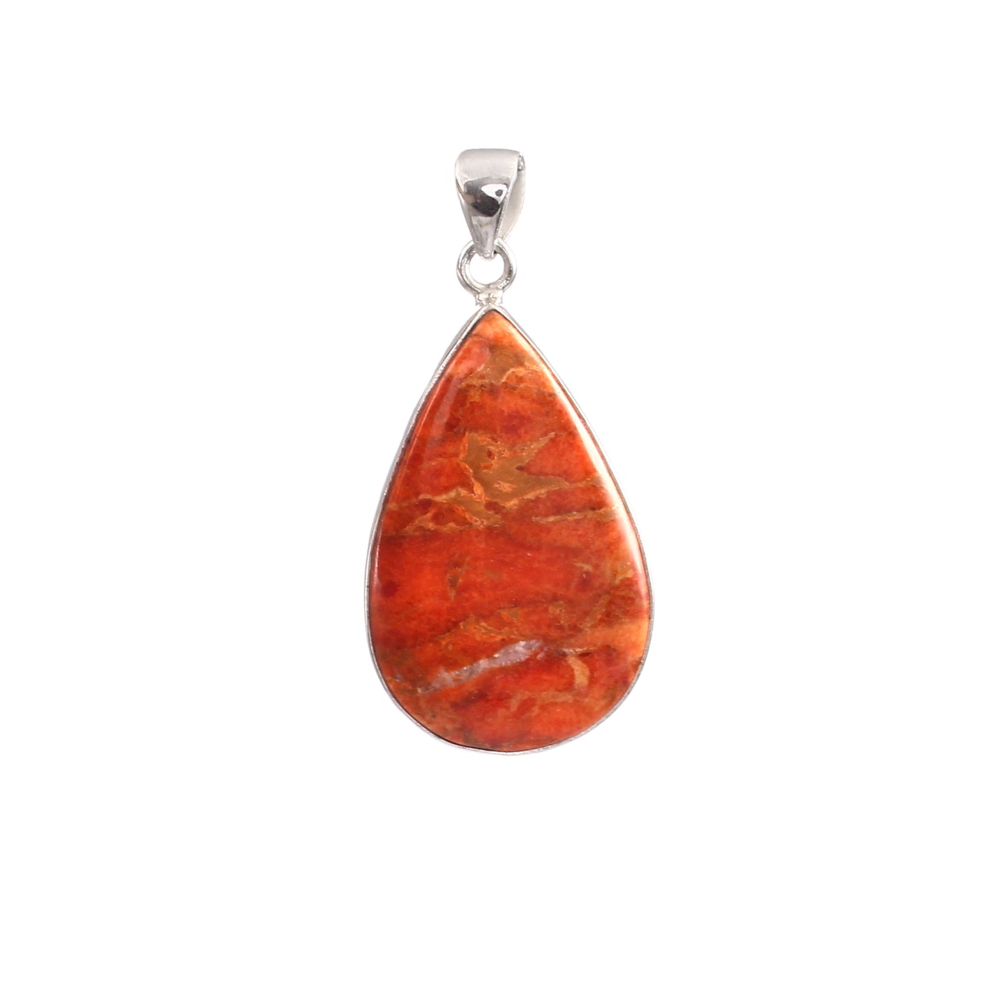 Sponge Coral Gemstone Pendant, 925 Sterling Silver, Orange Mohave Pendant, Pear Shape Shape Pendant, Fashion Jewelry, 37.5Ct Approx.