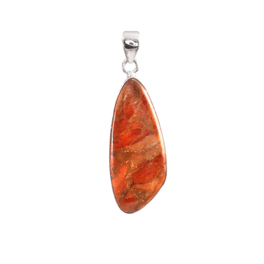 Sponge Coral Gemstone Pendant, 925 Sterling Silver, Orange Mohave Pendant, Fancy Shape Shape Pendant, Fashion Jewelry, 32.5Ct Approx.