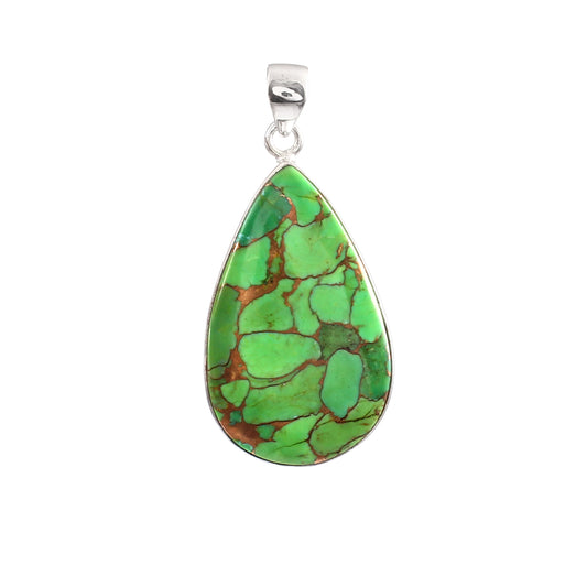 Green Copper Turquoise Gemstone Pendant, 925 Sterling Silver, Turquoise Pendant, Pear Shape Pendant, Fashion Jewelry, 37.5Ct Approx.