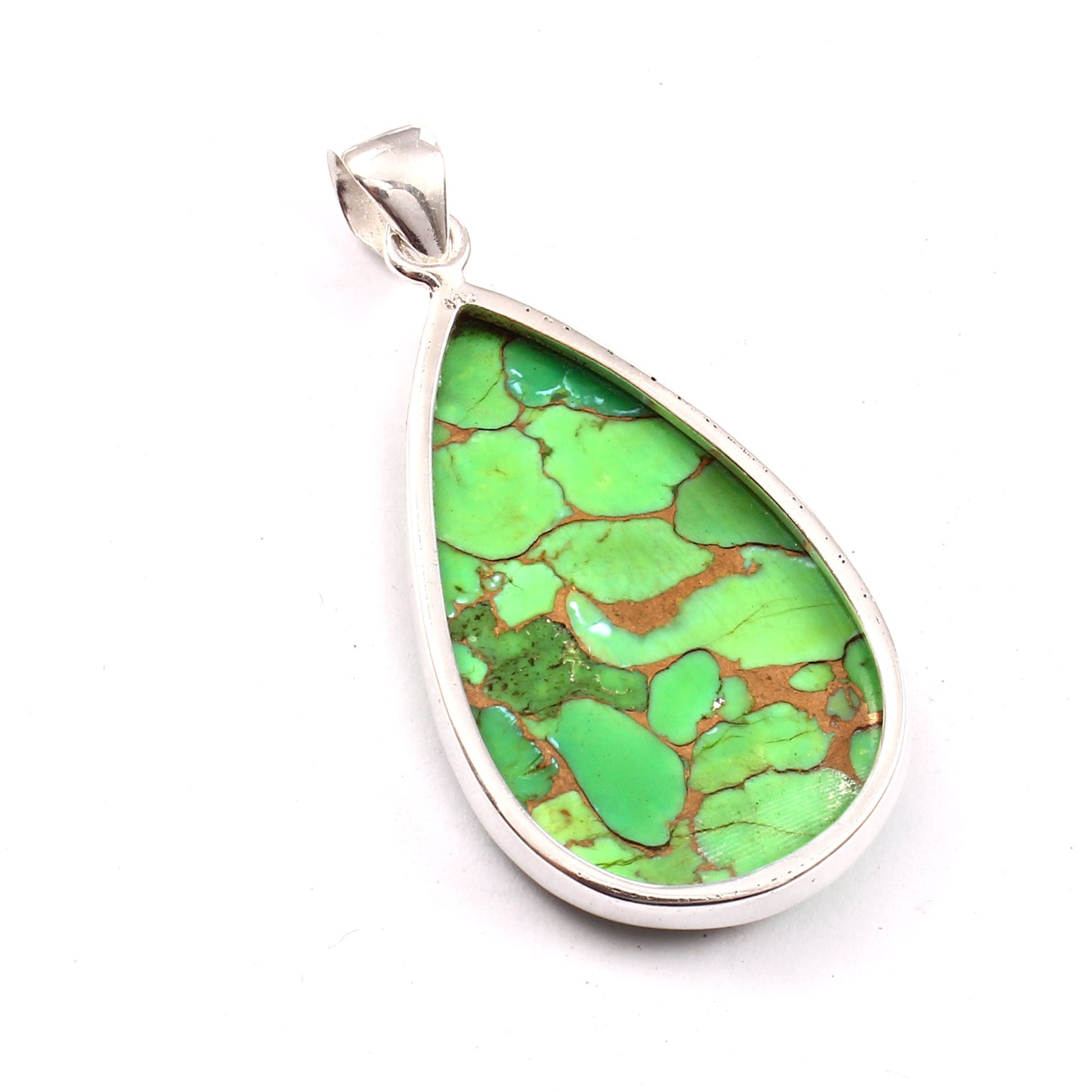 Grüner Kupfer-Türkis-Edelstein-Anhänger, 925 Sterling Silber, Türkis-Anhänger, Birnenförmiger Anhänger, Modeschmuck, ca. 37,5 ct.