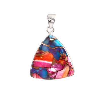 Kingman Pink Dahila Oyster Turquoise Pendant, 925 Sterling Silver, Spiny Oyster Pendant, Trillion Pendant, Fashion Jewelry, 32.5Ct Approx.