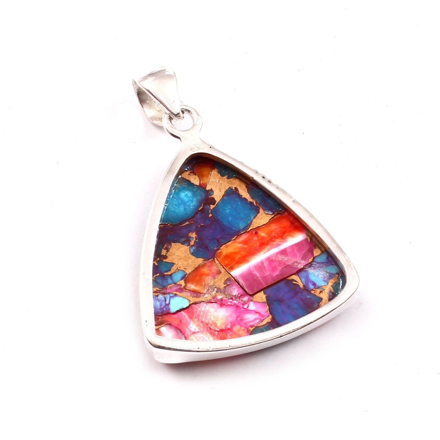 Kingman Pink Dahila Oyster Turquoise Pendant, 925 Sterling Silver, Spiny Oyster Pendant, Trillion Pendant, Fashion Jewelry, 32.5Ct Approx.