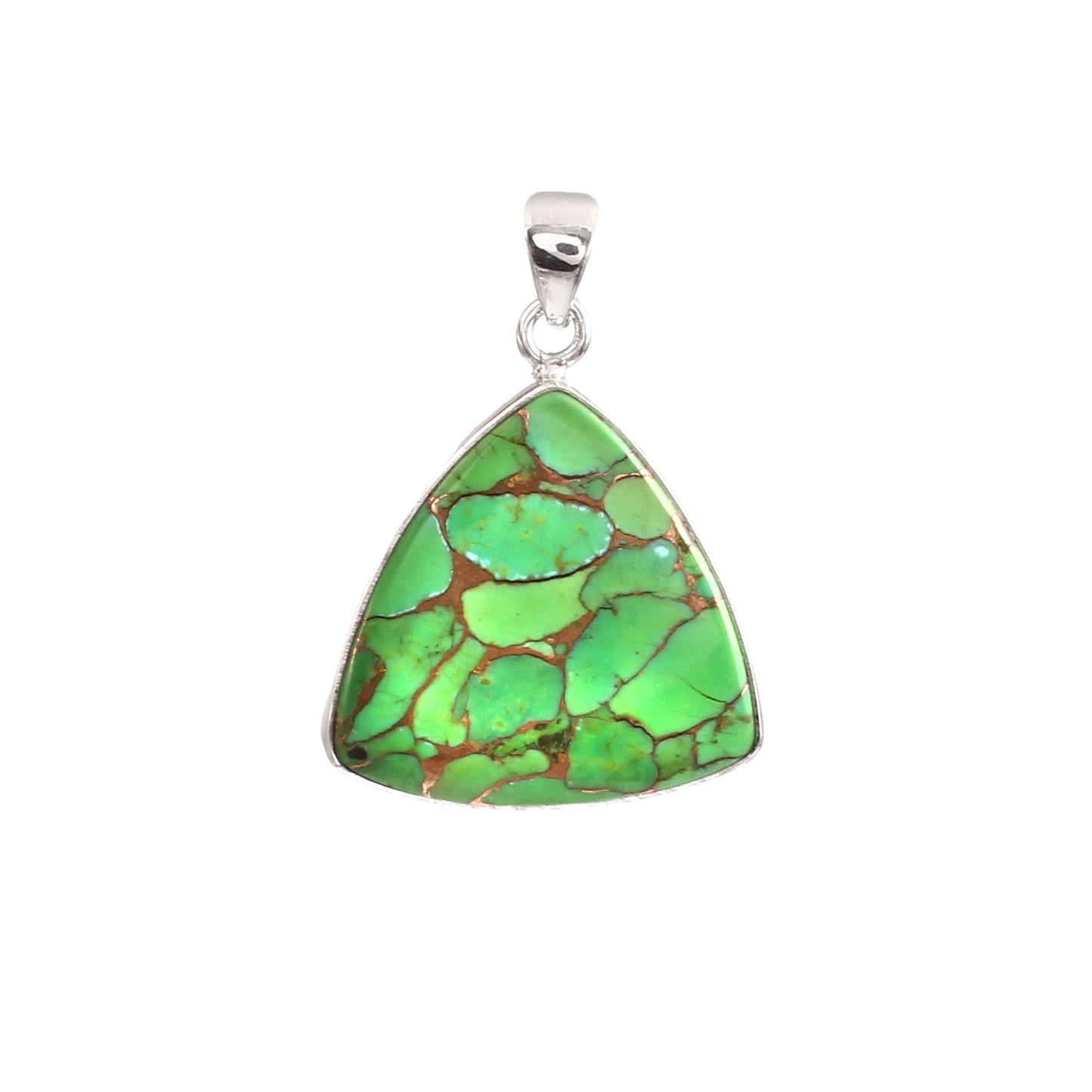 Green Copper Turquoise Gemstone Pendant, 925 Sterling Silver, Turquoise Pendant, Trillion Shape Pendant, Fashion Jewelry, 32.5Ct Approx.