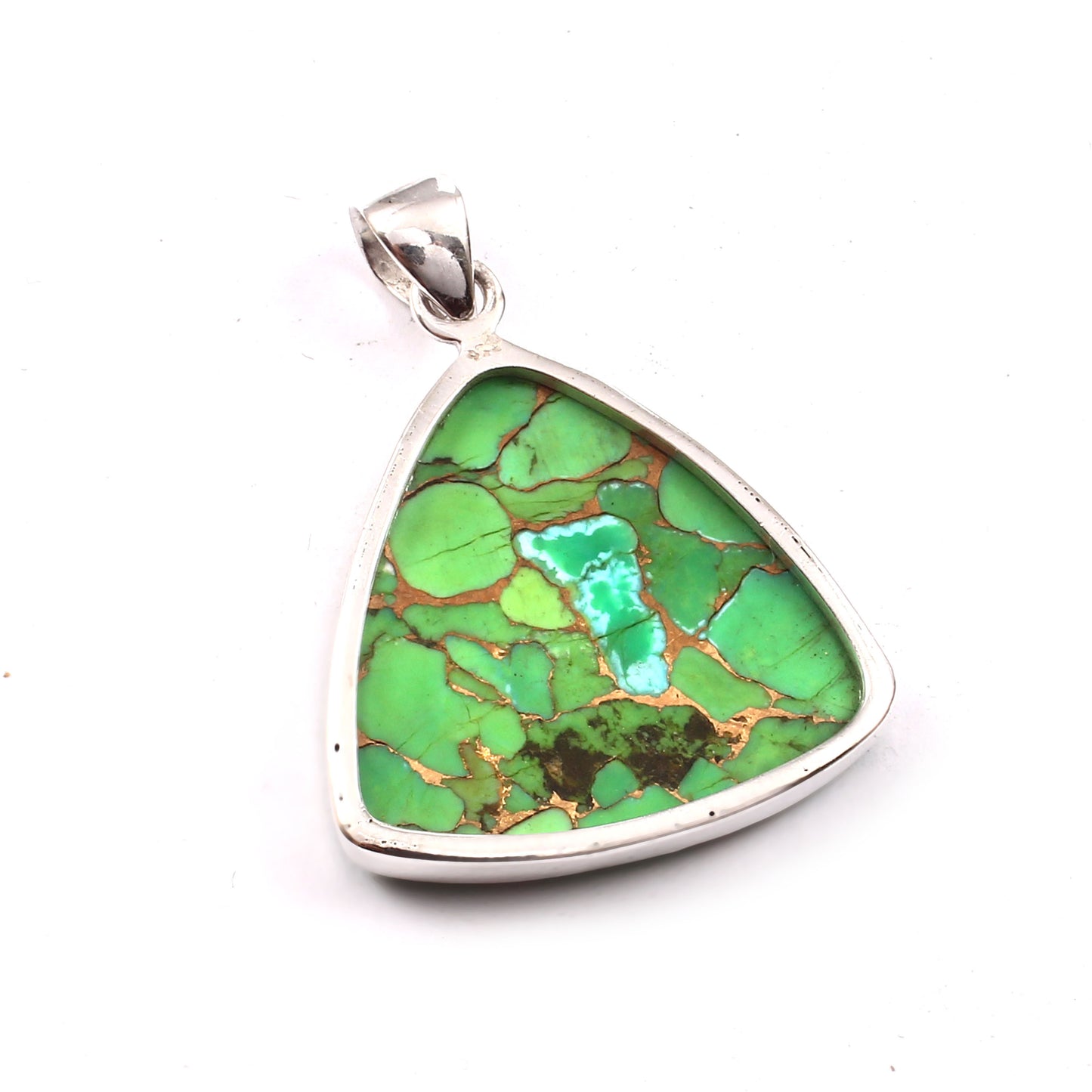 Grüner Kupfer-Türkis-Edelstein-Anhänger, 925 Sterling Silber, Türkis-Anhänger, Billionen-förmiger Anhänger, Modeschmuck, ca. 32,5 ct.