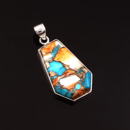 Spiny Oyster Turquoise Gemstone Pendant, 925 Sterling Silver, Oyster Turquoise Pendant, Coffin Pendant, Fashion Jewelry, 35Ct Approx.