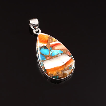 Spiny Oyster Turquoise Gemstone Pendant, 925 Sterling Silver, Oyster Turquoise Pendant, Pear Pendant, Fashion Jewelry, 37.5Ct Approx.