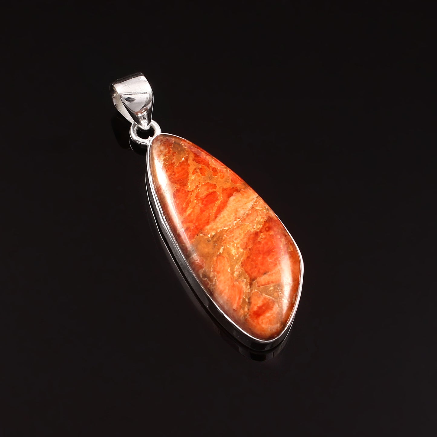 Sponge Coral Gemstone Pendant, 925 Sterling Silver, Orange Mohave Pendant, Fancy Shape Shape Pendant, Fashion Jewelry, 32.5Ct Approx.