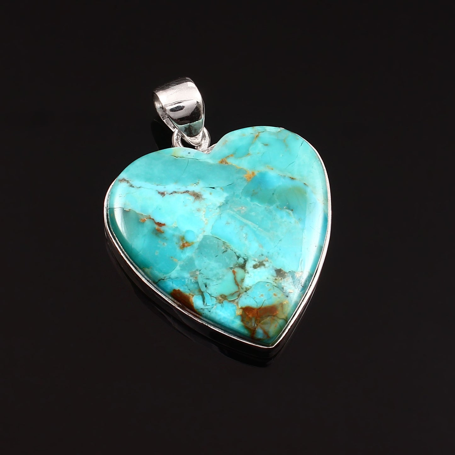 Kingman Blue Turquoise Pendant, 925 Sterling Silver, Blue Mohave Pendant, Heart Pendant, Fashion Jewelry, 35Ct Approx.