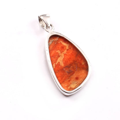 Sponge Coral Gemstone Pendant, 925 Sterling Silver, Orange Mohave Pendant, Fancy Shape Shape Pendant, Fashion Jewelry, 32.5Ct Approx.