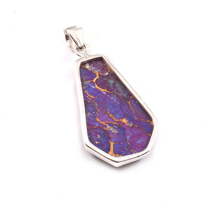 Purple Copper Turquoise Gemstone Pendant, 925 Sterling Silver, Turquoise Pendant, Coffin Pendant, Fashion Jewelry, 35Ct Approx.