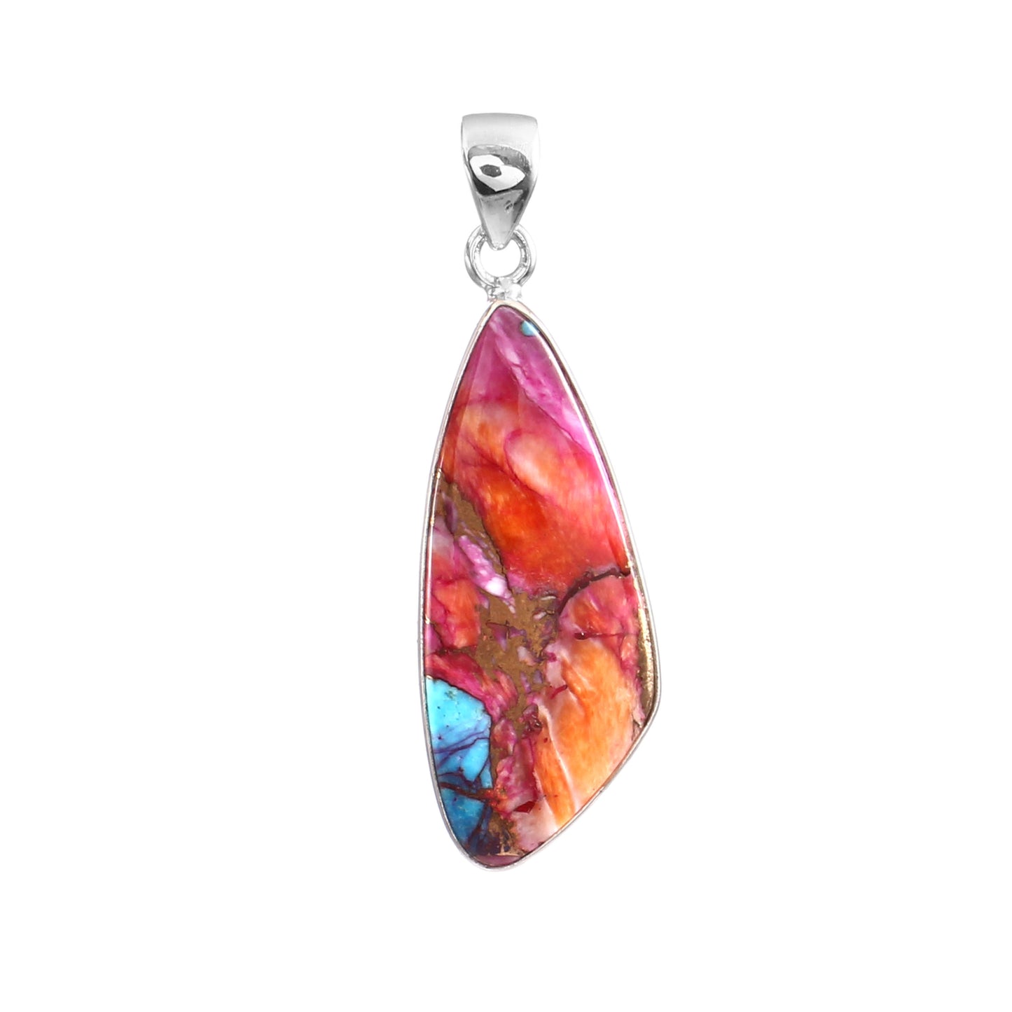 Kingman Pink Dahila Oyster Turquoise Pendant, 925 Sterling Silver, Spiny Oyster Pendant, Fancy Pendant, Fashion Jewelry, 32.5Ct Approx.