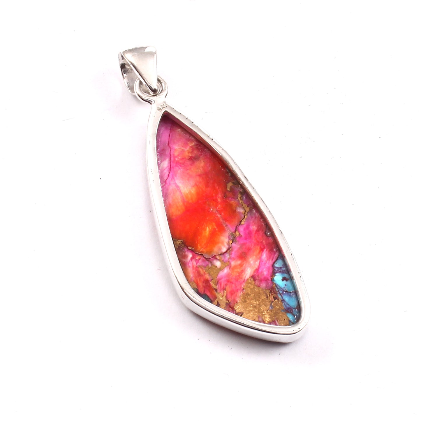 Kingman Pink Dahila Oyster Turquoise Pendant, 925 Sterling Silver, Spiny Oyster Pendant, Fancy Pendant, Fashion Jewelry, 32.5Ct Approx.