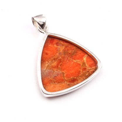 Sponge Coral Gemstone Pendant, 925 Sterling Silver, Orange Mohave Pendant, Trillion Shape Shape Pendant, Fashion Jewelry, 32.5Ct Approx.