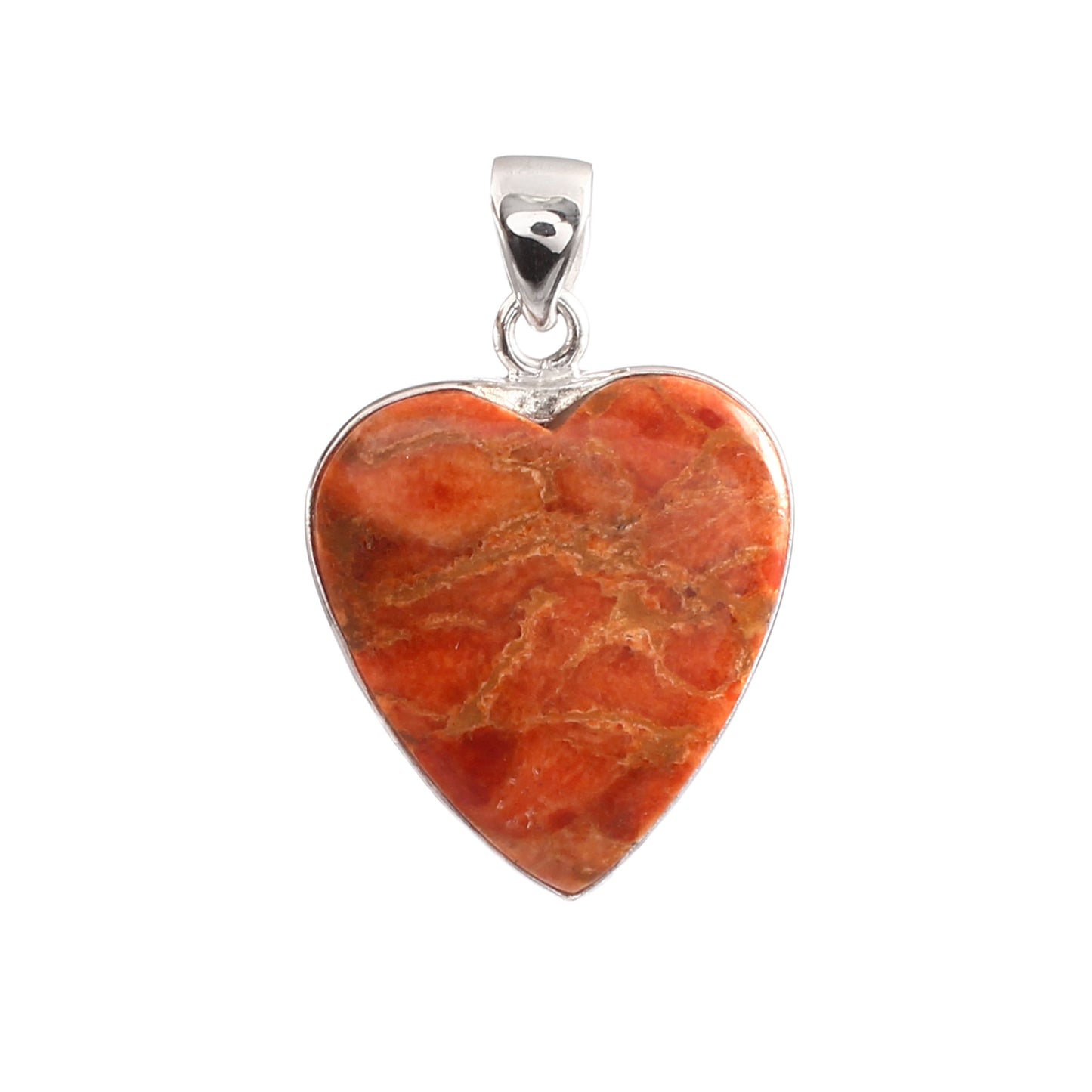 Sponge Coral Gemstone Pendant, 925 Sterling Silver, Orange Mohave Pendant, Heart Pendant, Fashion Jewelry, 35Ct Approx.