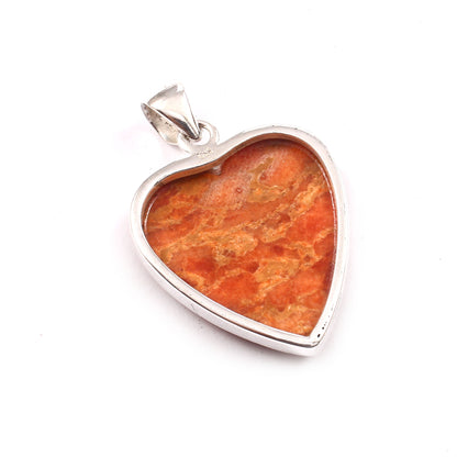 Sponge Coral Gemstone Pendant, 925 Sterling Silver, Orange Mohave Pendant, Heart Pendant, Fashion Jewelry, 35Ct Approx.