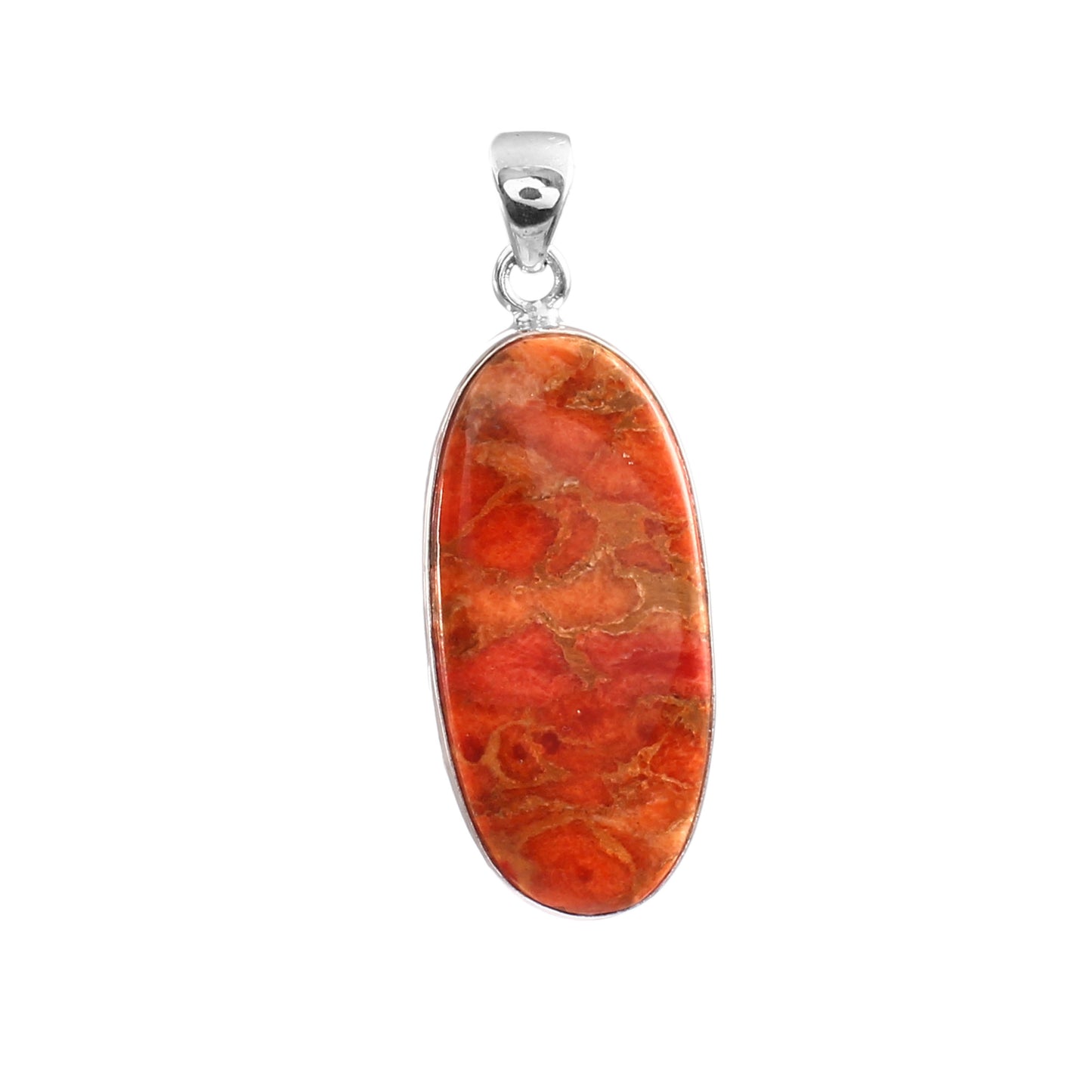 Sponge Coral Gemstone Pendant, 925 Sterling Silver, Orange Mohave Pendant, Oval Shape Shape Pendant, Fashion Jewelry, 37.5Ct Approx.