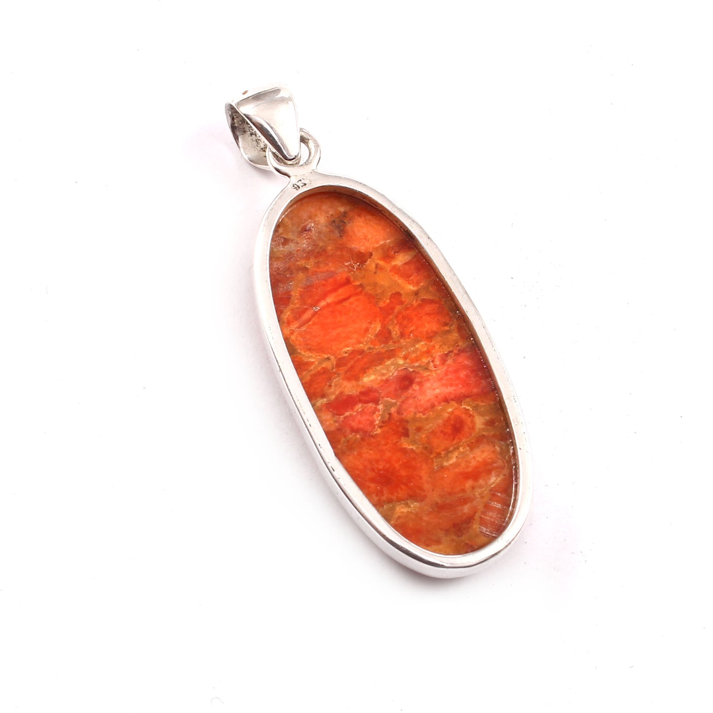 Sponge Coral Gemstone Pendant, 925 Sterling Silver, Orange Mohave Pendant, Oval Shape Shape Pendant, Fashion Jewelry, 37.5Ct Approx.