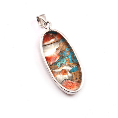 Spiny Oyster Turquoise Gemstone Pendant, 925 Sterling Silver, Oyster Turquoise Pendant, Oval Pendant, Fashion Jewelry, 37.5Ct Approx.