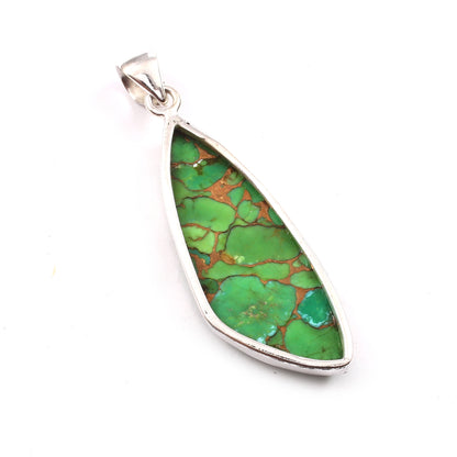 Green Copper Turquoise Gemstone Pendant, 925 Sterling Silver, Turquoise Pendant, Fancy Shape Pendant, Fashion Jewelry, 32.5Ct Approx.