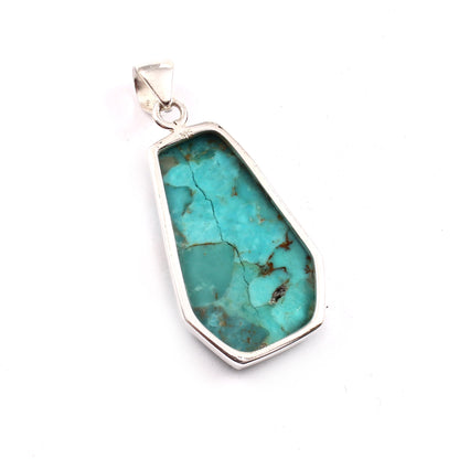 Kingman Blue Turquoise Pendant, 925 Sterling Silver, Blue Mohave Pendant, Coffin Pendant, Fashion Jewelry, 35Ct Approx.