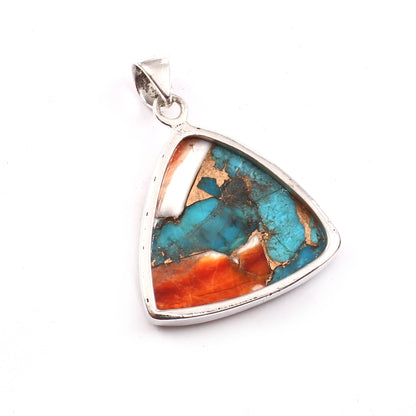 Spiny Oyster Turquoise Gemstone Pendant, 925 Sterling Silver, Oyster Turquoise Pendant, Trillion Pendant, Fashion Jewelry, 32.5Ct Approx.