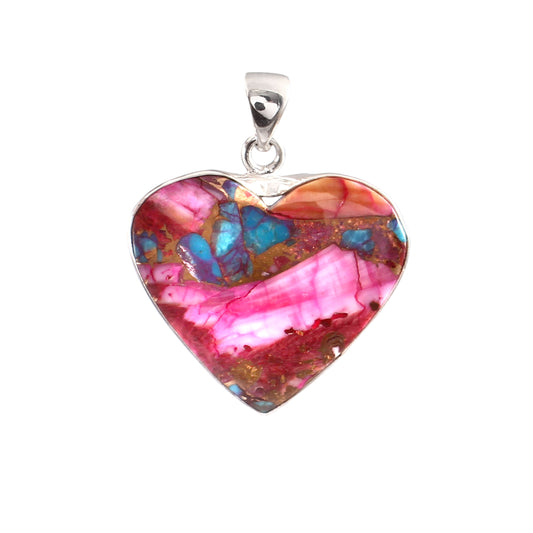 Pink Purple Turquoise Gemstone Pendant, 925 Sterling Silver, Turquoise Pendant, Heart Pendant, Fashion Jewelry, 35Ct Approx.