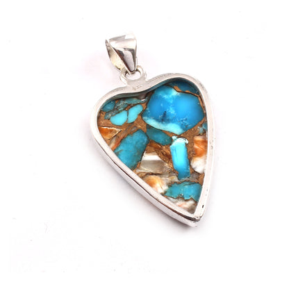 Spiny Oyster Turquoise Gemstone Pendant, 925 Sterling Silver, Oyster Turquoise Pendant, Heart Pendant, Fashion Jewelry, 27.5Ct Approx.