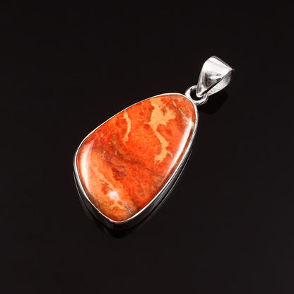 Sponge Coral Gemstone Pendant, 925 Sterling Silver, Orange Mohave Pendant, Fancy Shape Shape Pendant, Fashion Jewelry, 32.5Ct Approx.