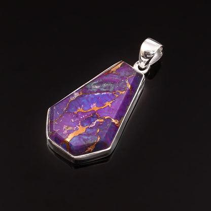 Purple Copper Turquoise Gemstone Pendant, 925 Sterling Silver, Turquoise Pendant, Coffin Pendant, Fashion Jewelry, 35Ct Approx.