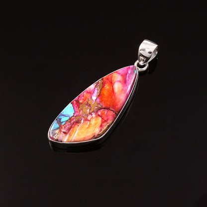 Kingman Pink Dahila Oyster Turquoise Pendant, 925 Sterling Silver, Spiny Oyster Pendant, Fancy Pendant, Fashion Jewelry, 32.5Ct Approx.