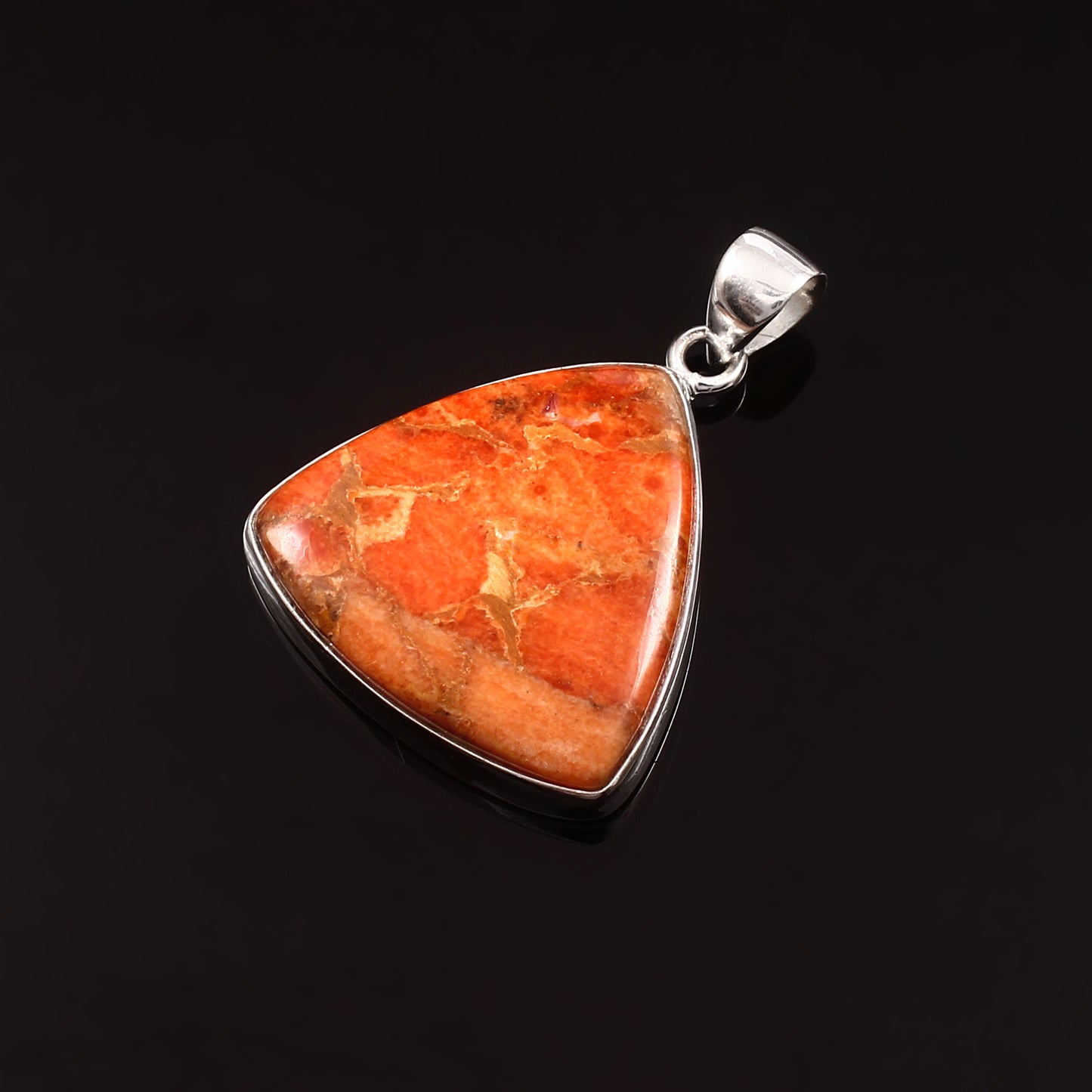 Sponge Coral Gemstone Pendant, 925 Sterling Silver, Orange Mohave Pendant, Trillion Shape Shape Pendant, Fashion Jewelry, 32.5Ct Approx.