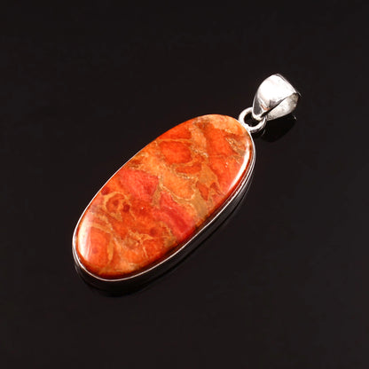 Sponge Coral Gemstone Pendant, 925 Sterling Silver, Orange Mohave Pendant, Oval Shape Shape Pendant, Fashion Jewelry, 37.5Ct Approx.