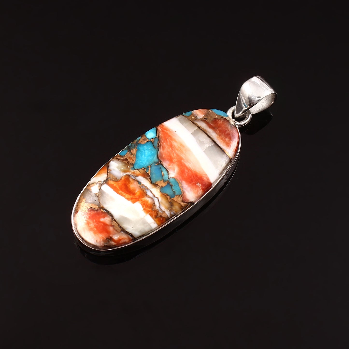 Spiny Oyster Turquoise Gemstone Pendant, 925 Sterling Silver, Oyster Turquoise Pendant, Oval Pendant, Fashion Jewelry, 37.5Ct Approx.