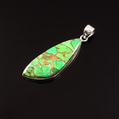 Green Copper Turquoise Gemstone Pendant, 925 Sterling Silver, Turquoise Pendant, Fancy Shape Pendant, Fashion Jewelry, 32.5Ct Approx.