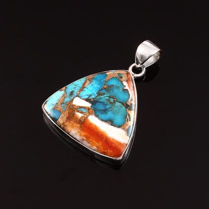 Spiny Oyster Turquoise Gemstone Pendant, 925 Sterling Silver, Oyster Turquoise Pendant, Trillion Pendant, Fashion Jewelry, 32.5Ct Approx.