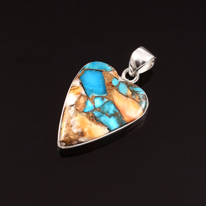 Spiny Oyster Turquoise Gemstone Pendant, 925 Sterling Silver, Oyster Turquoise Pendant, Heart Pendant, Fashion Jewelry, 27.5Ct Approx.