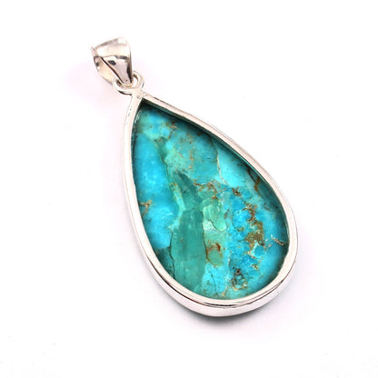 Kingman Blue Turquoise Pendant, 925 Sterling Silver, Blue Mohave Pendant, Pear Shape Shape Pendant, Fashion Jewelry, 37.5Ct Approx.