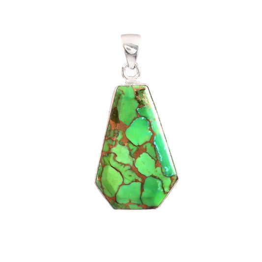 Green Copper Turquoise Gemstone Pendant, 925 Sterling Silver, Turquoise Pendant, Coffin Pendant, Fashion Jewelry, 35Ct Approx.