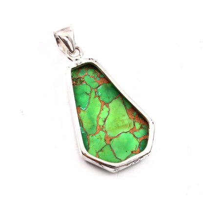 Green Copper Turquoise Gemstone Pendant, 925 Sterling Silver, Turquoise Pendant, Coffin Pendant, Fashion Jewelry, 35Ct Approx.