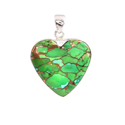 Green Copper Turquoise Gemstone Pendant, 925 Sterling Silver, Turquoise Pendant, Heart Pendant, Fashion Jewelry, 35Ct Approx.