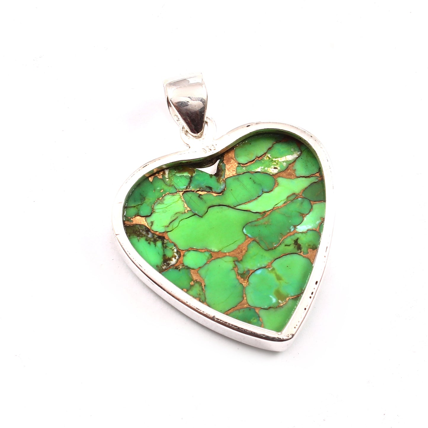 Green Copper Turquoise Gemstone Pendant, 925 Sterling Silver, Turquoise Pendant, Heart Pendant, Fashion Jewelry, 35Ct Approx.