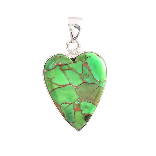 Green Copper Turquoise Gemstone Pendant, 925 Sterling Silver, Turquoise Pendant, Heart Pendant, Fashion Jewelry, 27.5Ct Approx.