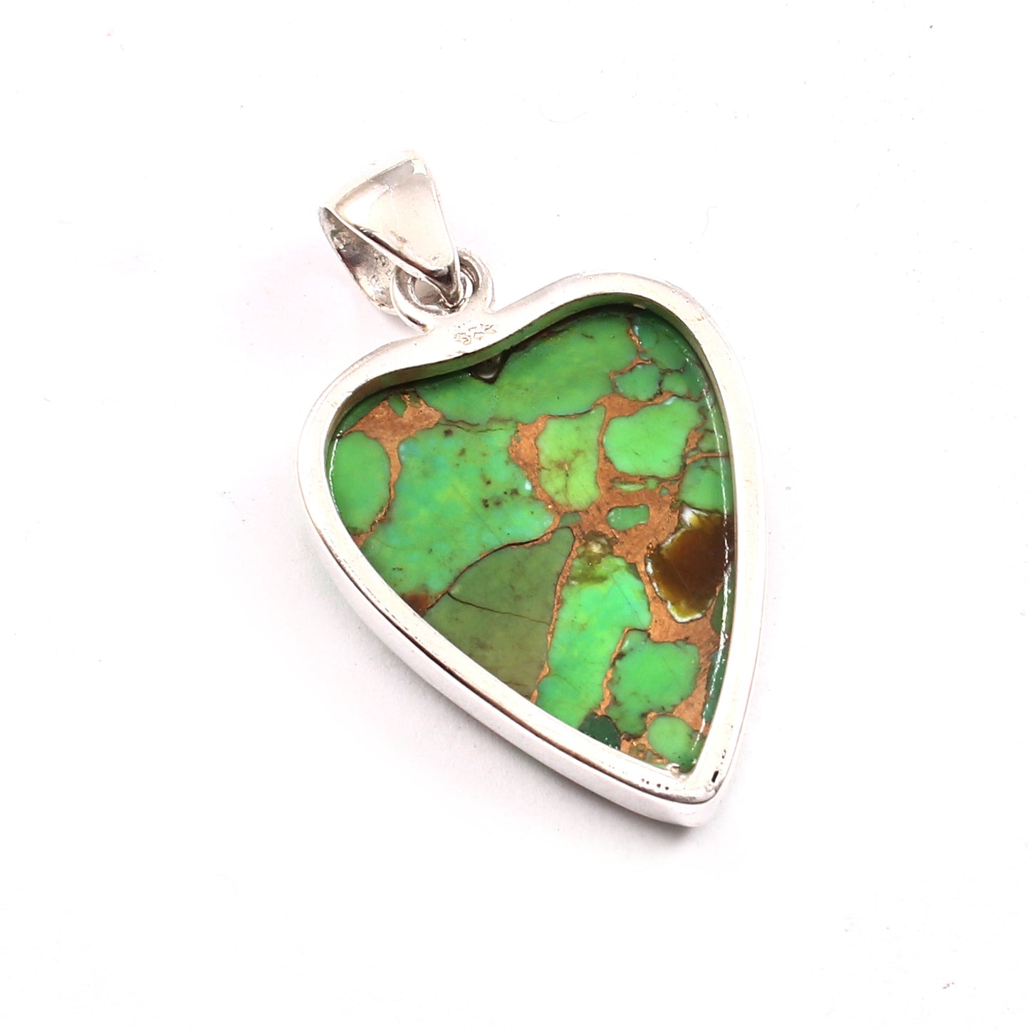 Green Copper Turquoise Gemstone Pendant, 925 Sterling Silver, Turquoise Pendant, Heart Pendant, Fashion Jewelry, 27.5Ct Approx.