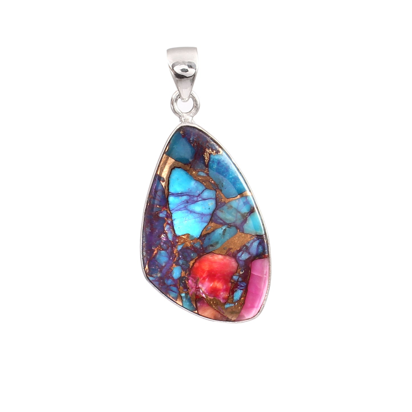 Kingman Pink Dahila Oyster Turquoise Pendant, 925 Sterling Silver, Spiny Oyster Pendant, Fancy Pendant, Fashion Jewelry, 32.5Ct Approx.