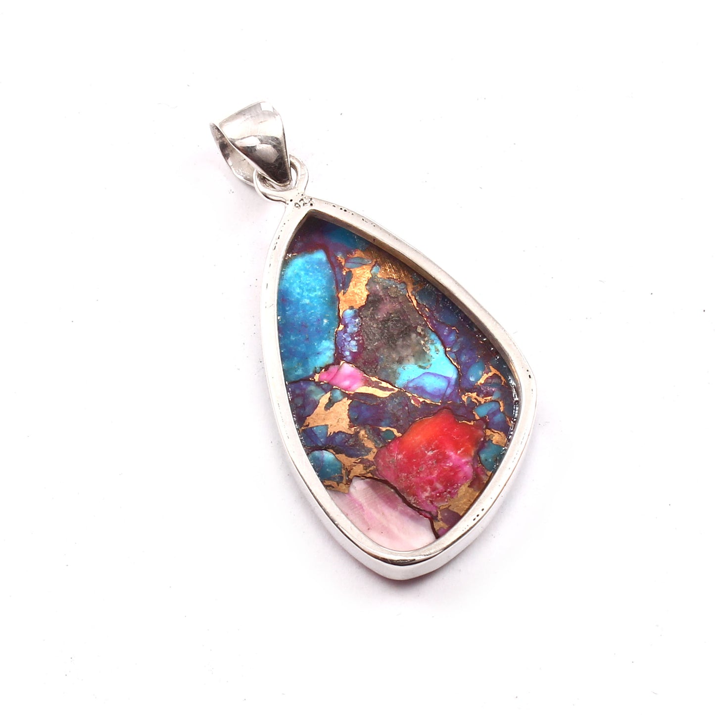 Kingman Pink Dahila Oyster Turquoise Pendant, 925 Sterling Silver, Spiny Oyster Pendant, Fancy Pendant, Fashion Jewelry, 32.5Ct Approx.